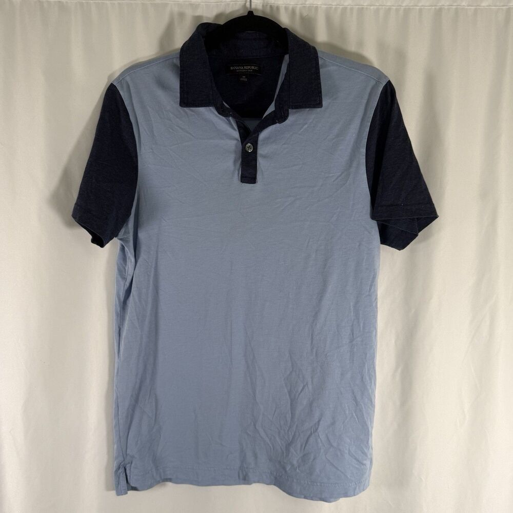 Banana Republic Cotton Silk Polo Men's Medium Blue Short Sleeve Pullover Collare